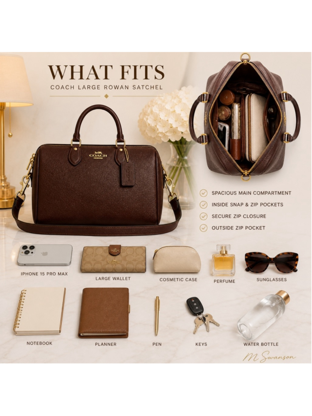 NEW Coach Large Rowan Satchel in Maple Pebble Leather with Gold Hardware NWT - Picture 11 of 11